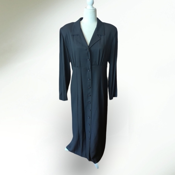 Vtg Witchy Whimsigoth button front minimalist black  Long dress sz 12 - Picture 11 of 12